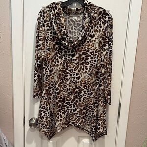 Chaus Brown and Tan Animal Print Cowl Neck Tunic